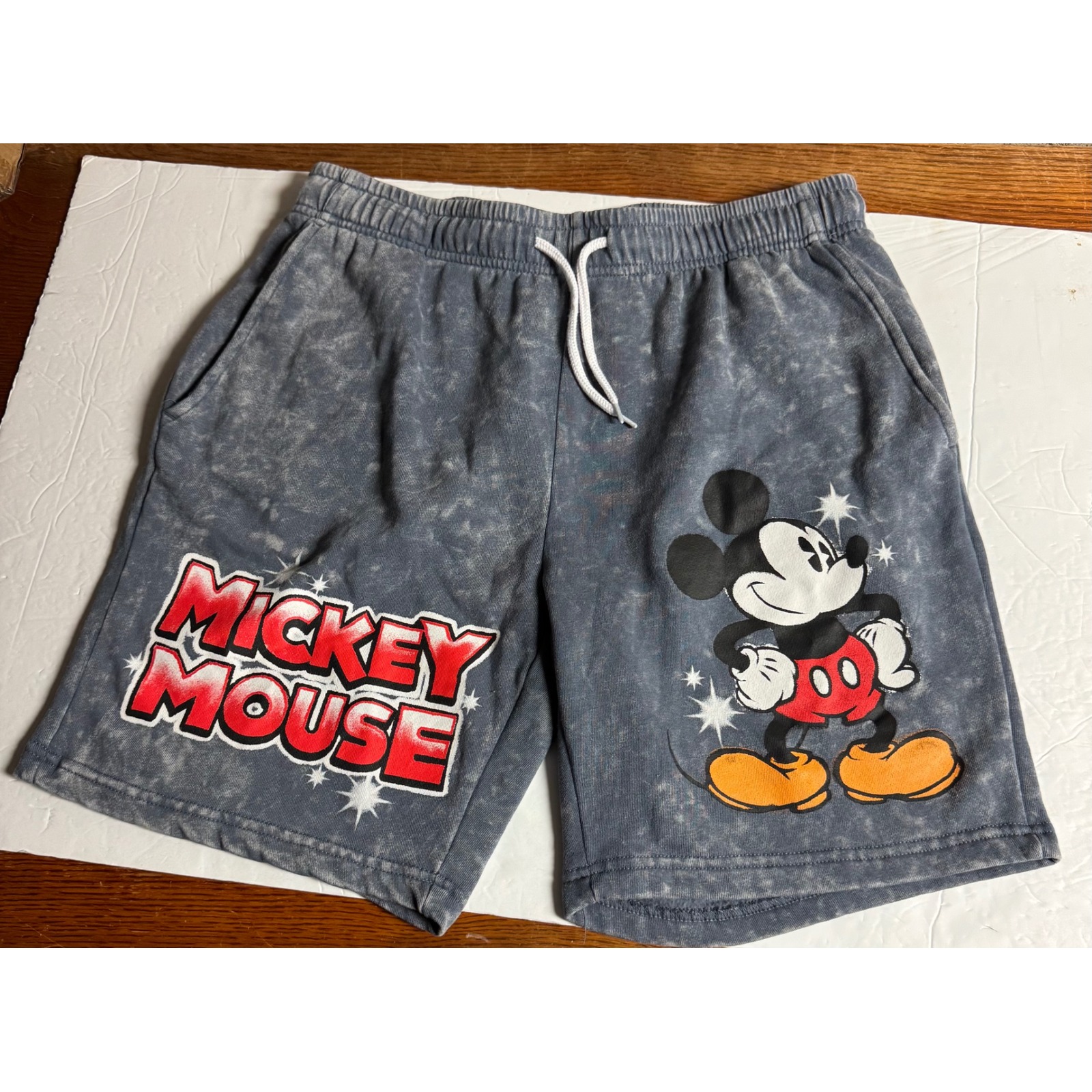 Disney Mickey Mouse Acid Wash Sweat Shorts Mens Medium Blue Gray Graphic Lounge